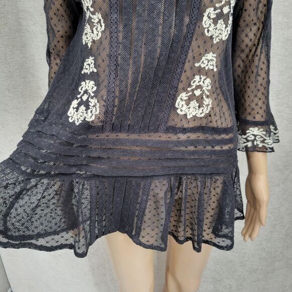 Free People Jocelyn Victorian Style Lace Tunic Top Gothic Swiss Dot Sheer Mesh - Picture 5 of 14